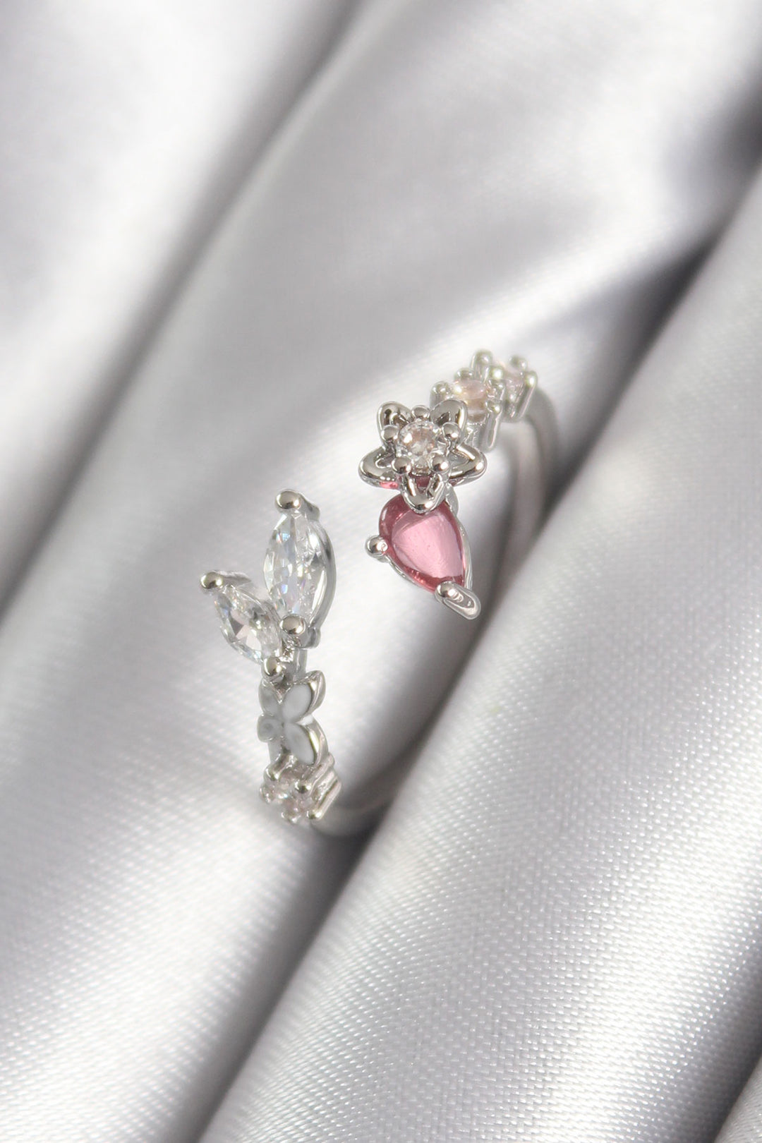EBJ Rice Silver Color Pink Zircon Stone Detail Star Detail Women's Ring - Parkland