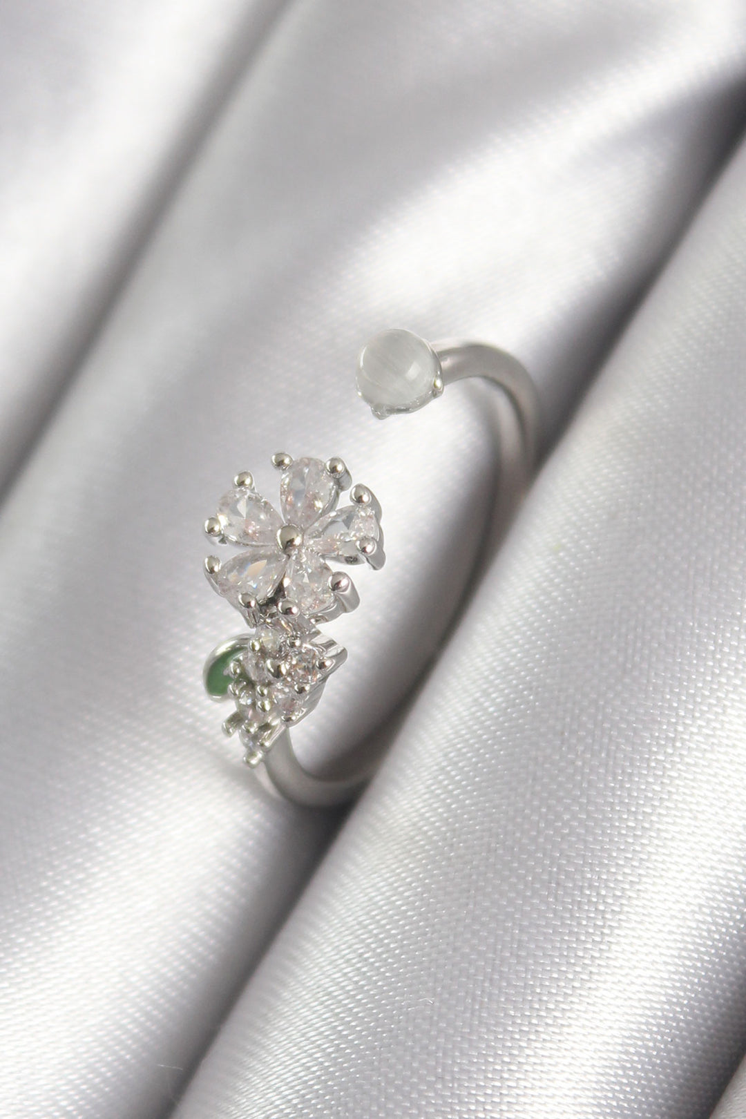 EBJ Rice Silver Color Zircon Stone Flower Model Women's Ring - Clifton