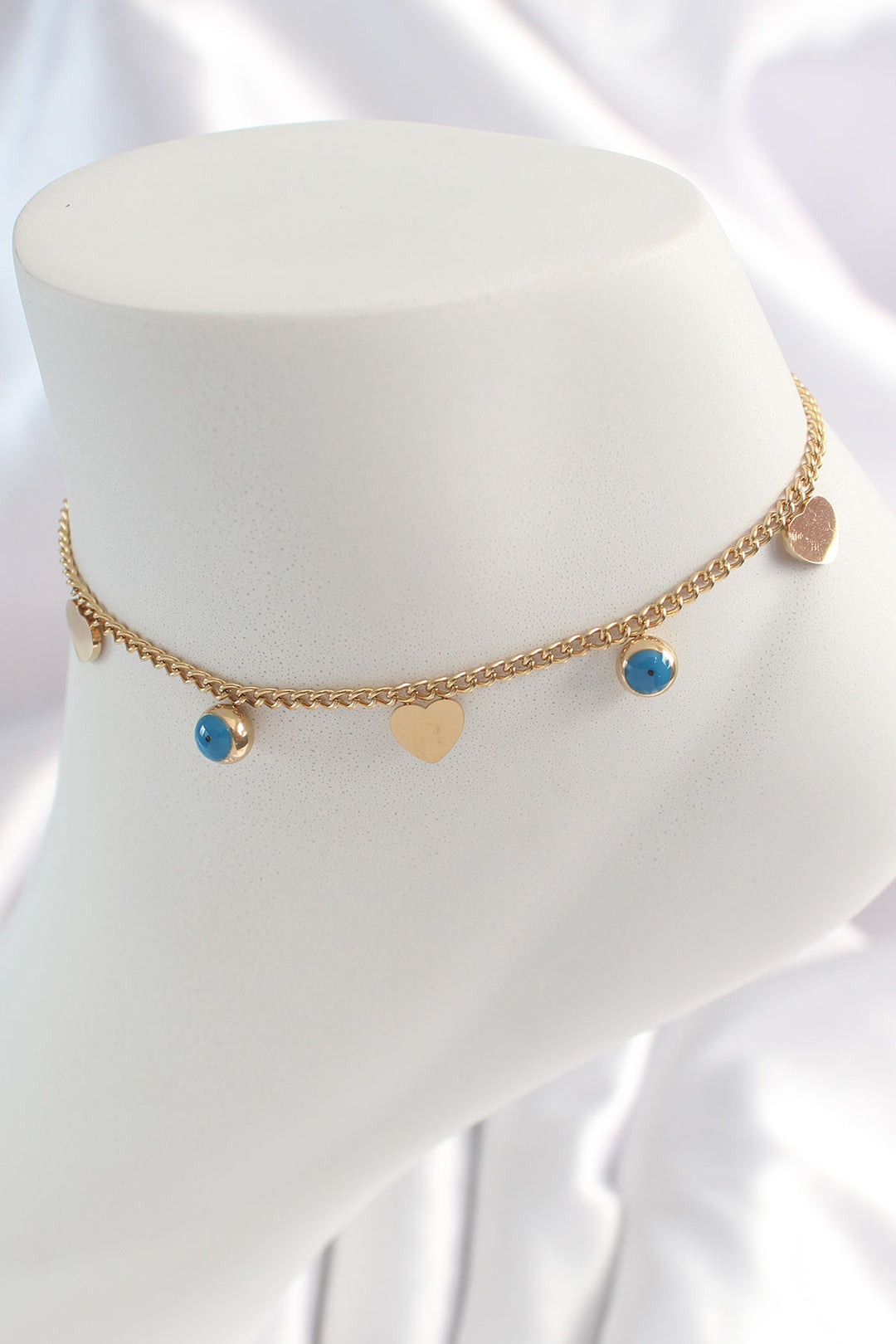EBJ 316L Steel Gold Color Chain Model Heart Figure Evil Eye Bead Detail Women's Necklace - Idaho Falls