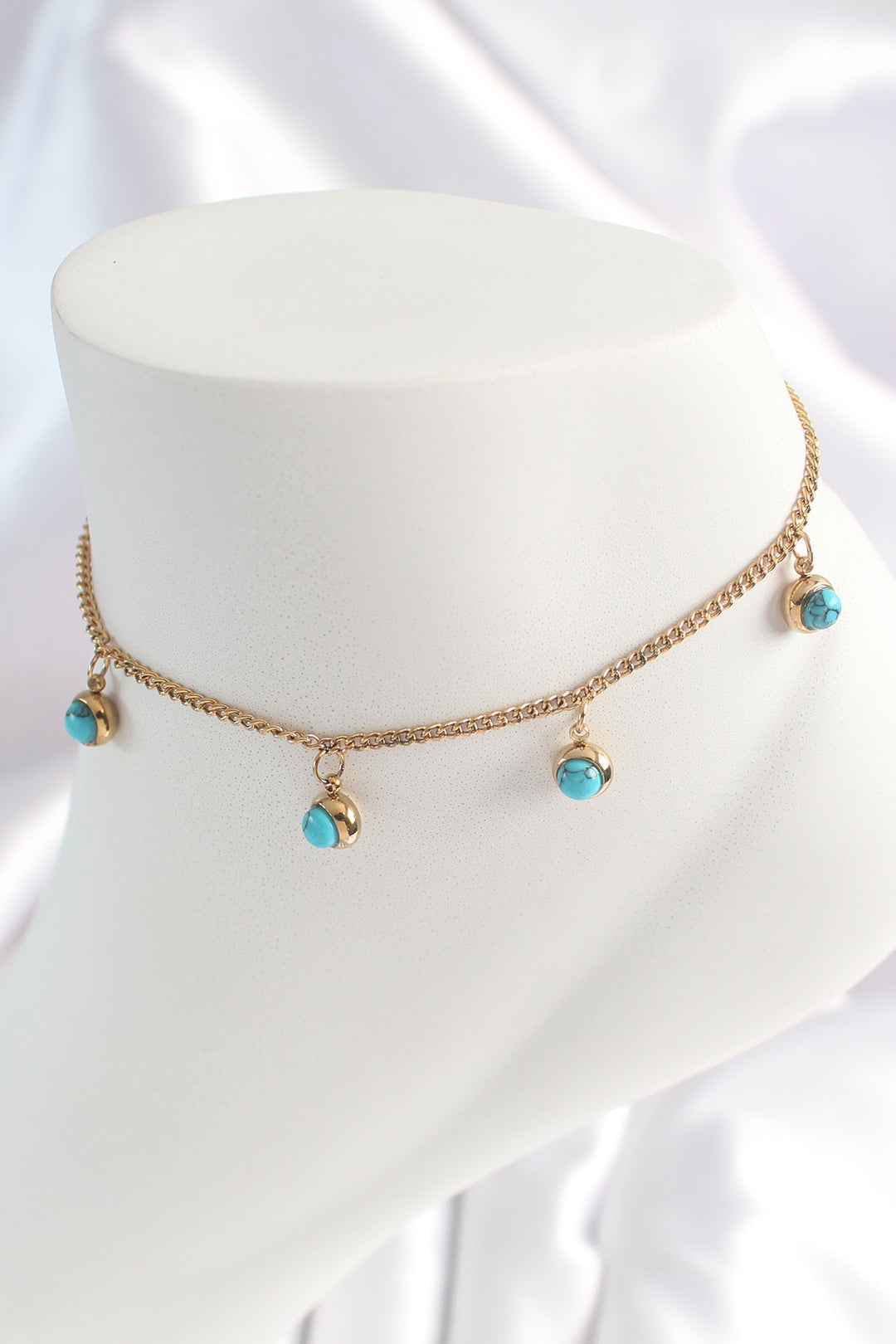 EBJ 316L Steel Gold Color Chain Model Blue Stone Dangle Figure Woman HalHal - Gouda