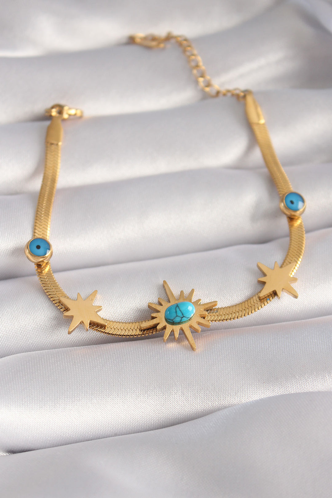 EBJ 316L Steel Gold Color Italian Chain Model Pole Star Figure Evil Eye Detail Women's Bracelet - Fort Pierce