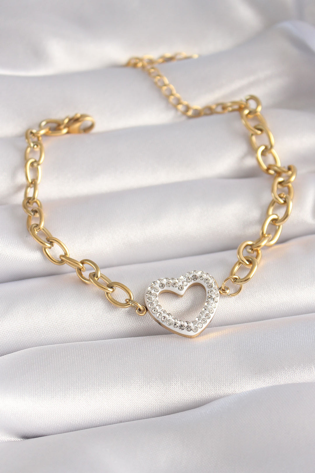 EBJ 316L Steel Gold Color Italian Chain Bracelet with Zircon Stone Heart Model for Women - Fairbanks