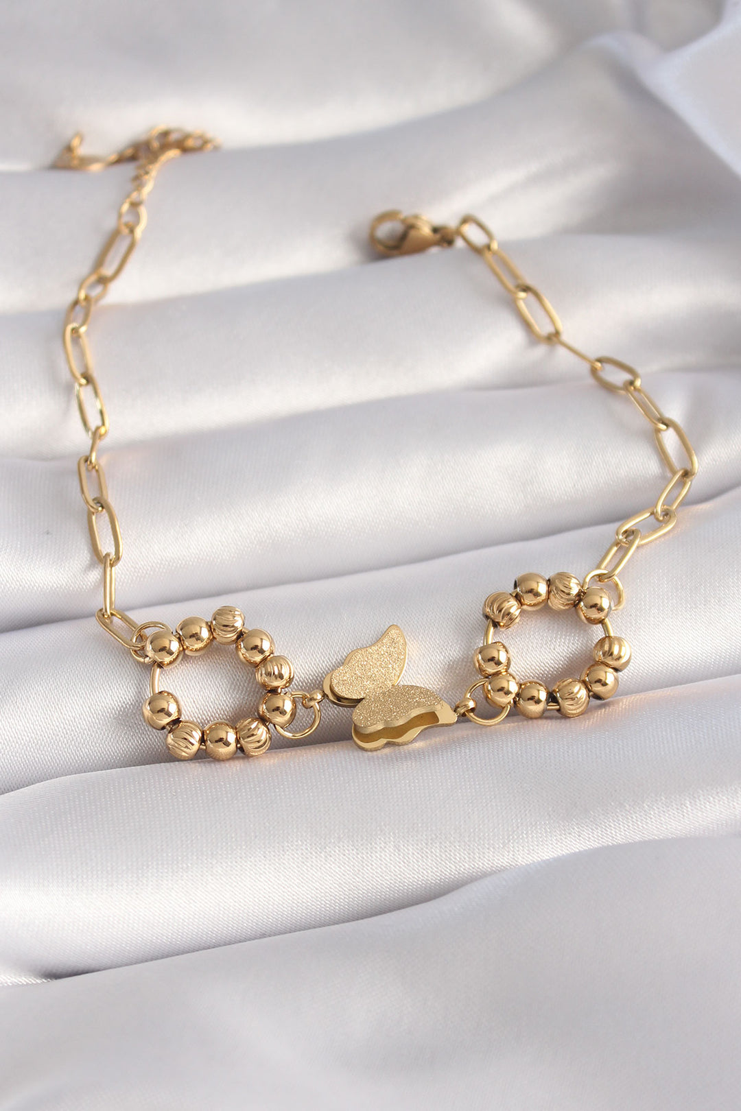 EBJ 316L Stainless Steel Gold Color Glittery Butterfly Figure Women's Bracelet - Waterford
