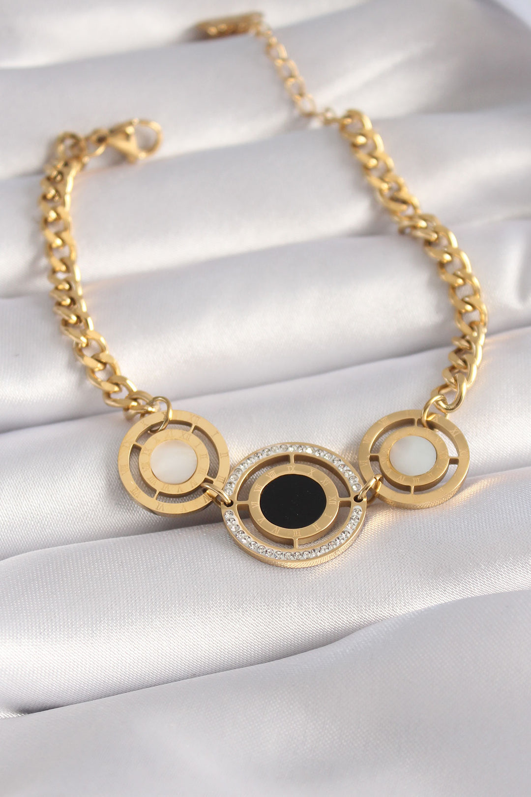 EBJ 316L Stainless Steel Gold Color Zircon Stone Detail Women's Bracelet - Enschede