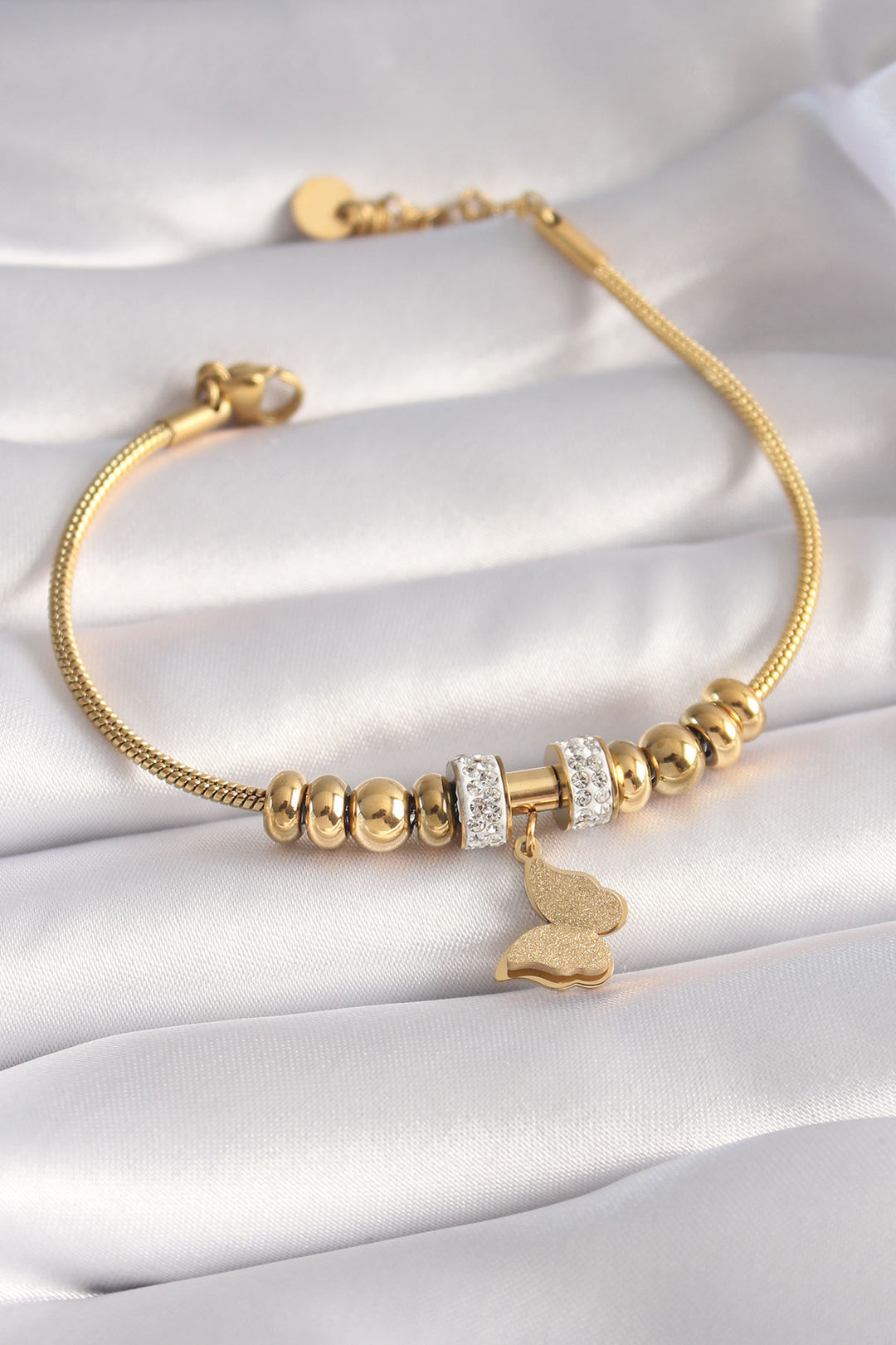 EBJ 316L Stainless Steel Gold Color Zircon Stone Glitter Butterfly Figure Women's Bracelet - Beringen