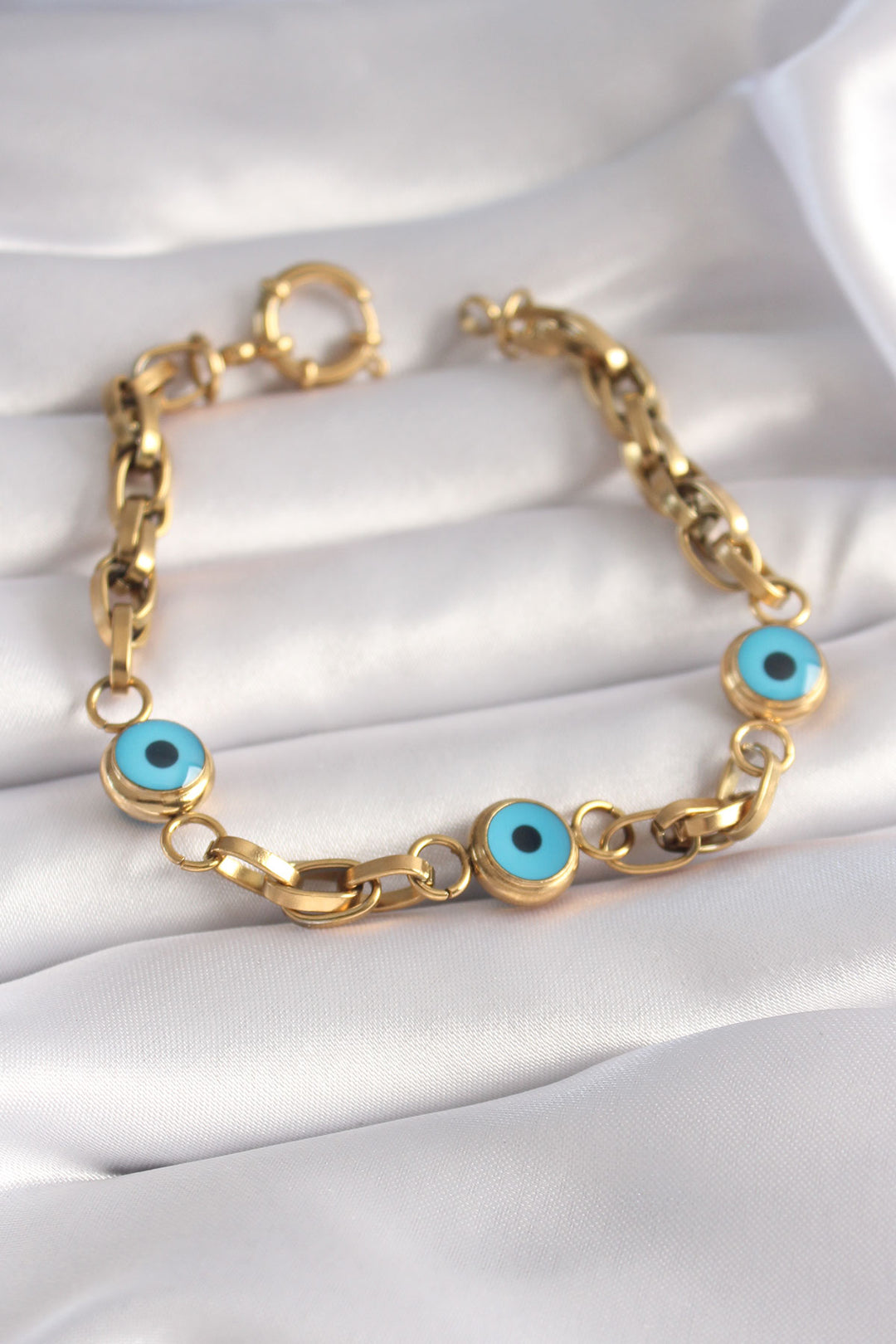 EBJ 316L Steel Gold Color Thick Chain Evil Eye Detail Women's Bracelet - Linz