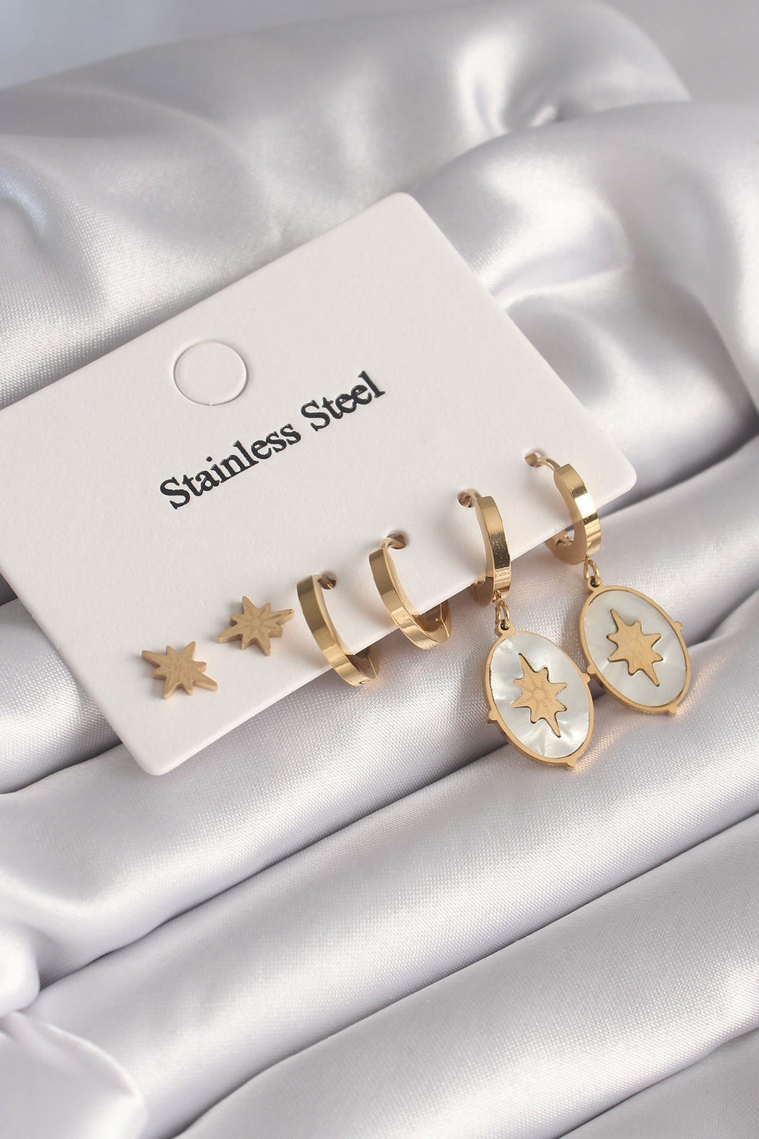 EBJ 316L Steel Gold Color North Star Model Women's Earring Set - Carolina