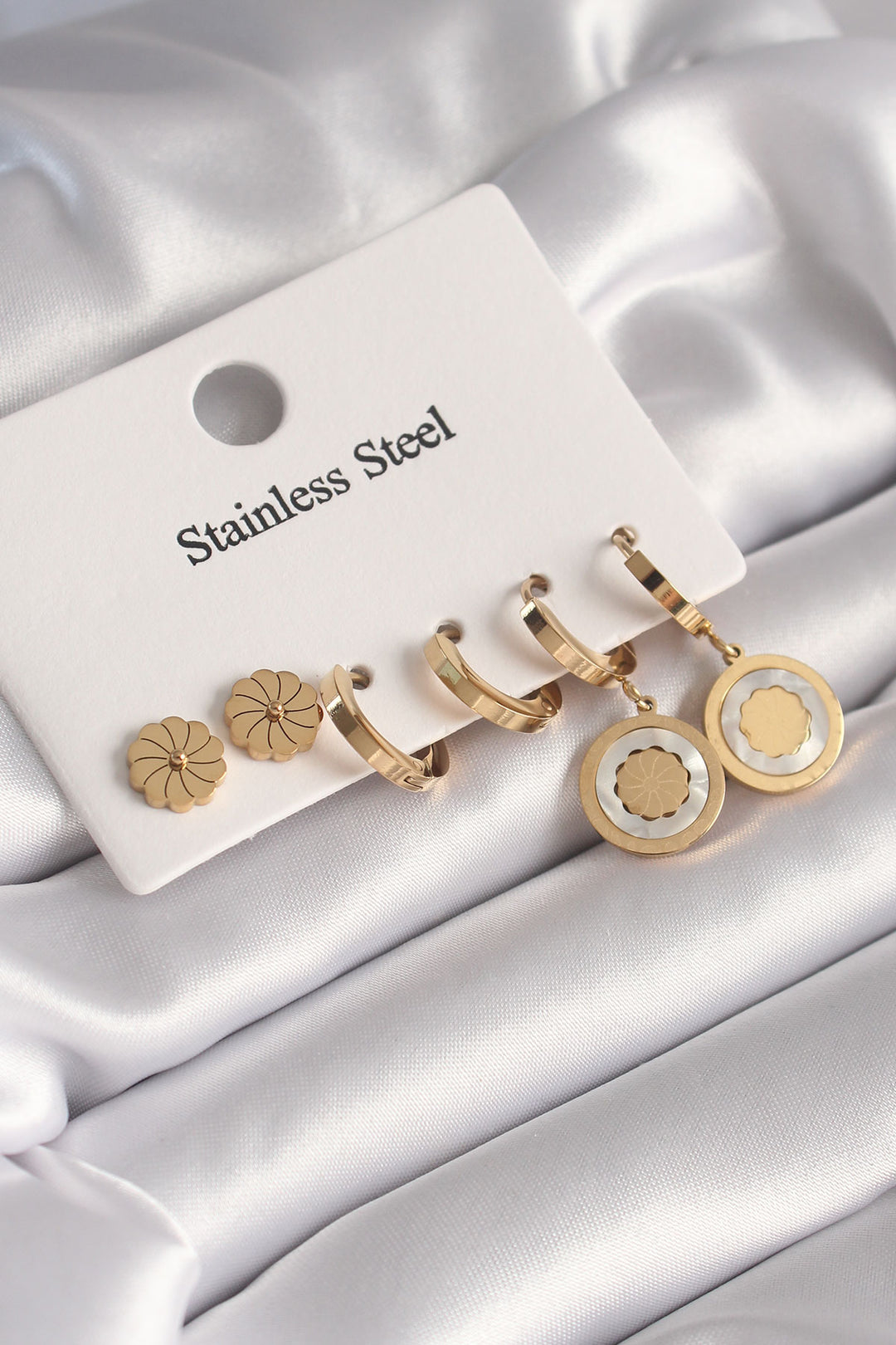 EBJ 316L Steel Gold Color Mother of Pearl Lotus Model Women's Earring Set - Winsford