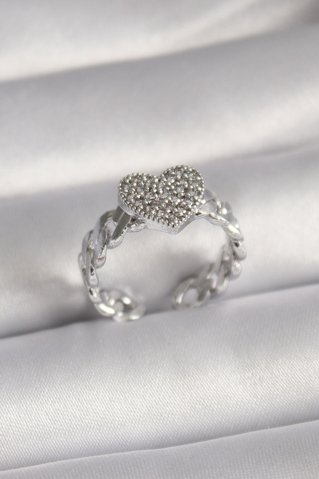 EBJ Rice Silver Color Zircon Stone Heart Model Women's Ring - Pordenone