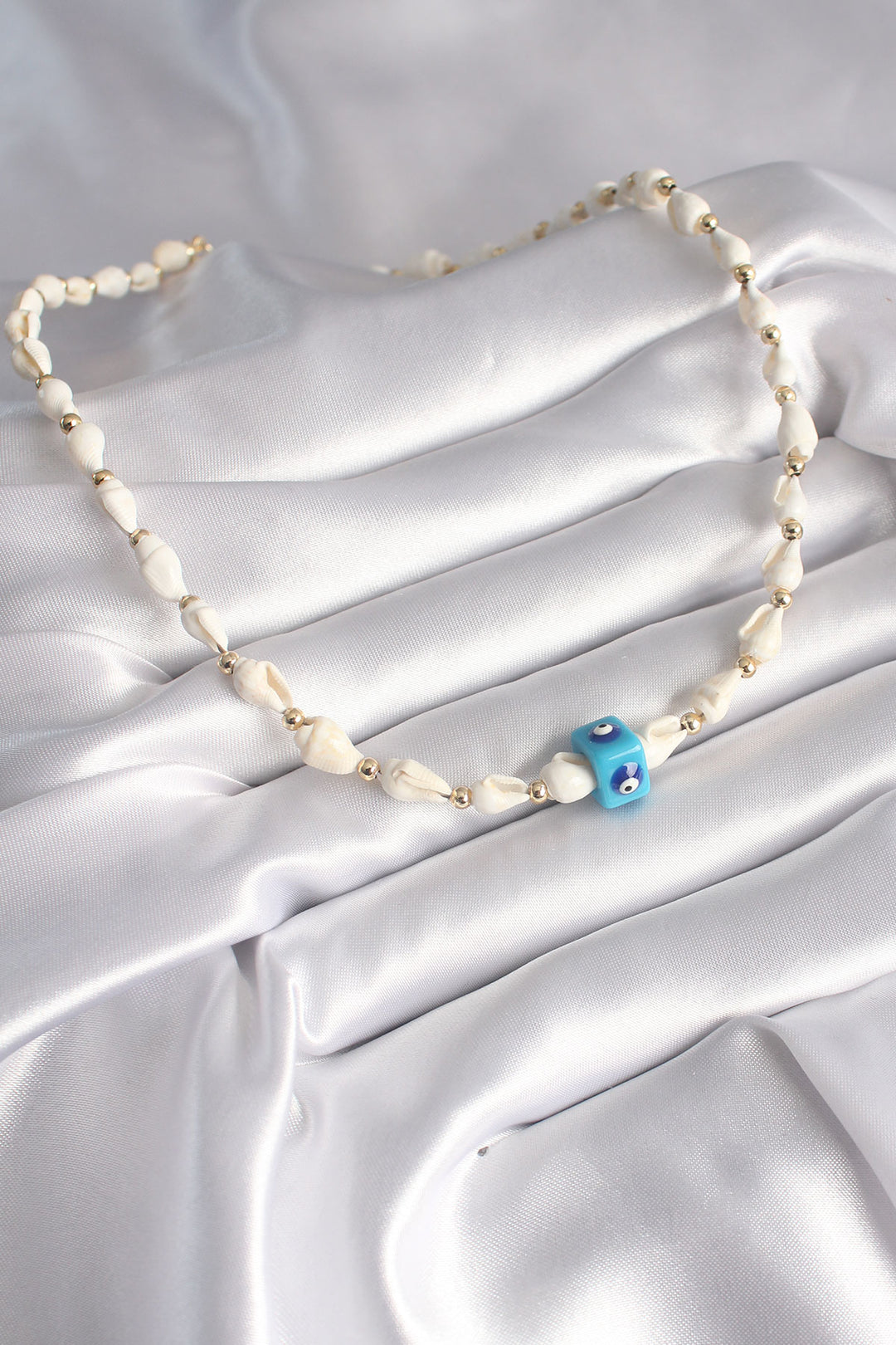 EBJ White Sea Shell Model Evil Eye Bead Figure Women's Necklace - Toms River