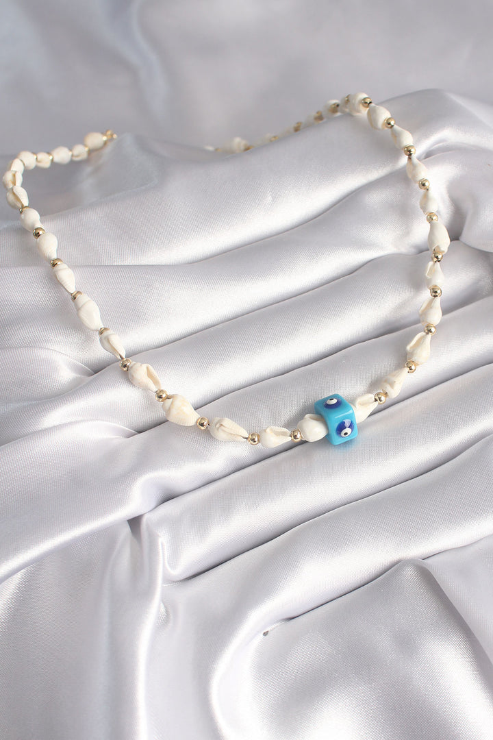 EBJ White Sea Shell Model Evil Eye Bead Figure Women's Necklace - Toms River