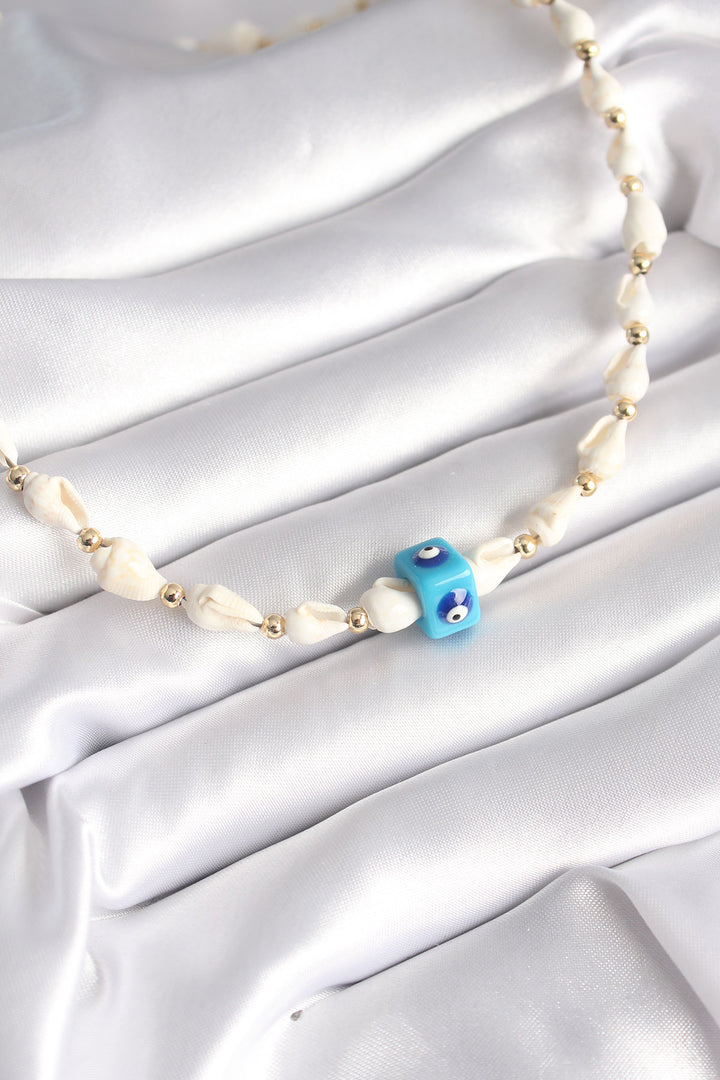 EBJ White Sea Shell Model Evil Eye Bead Figure Women's Necklace - Toms River