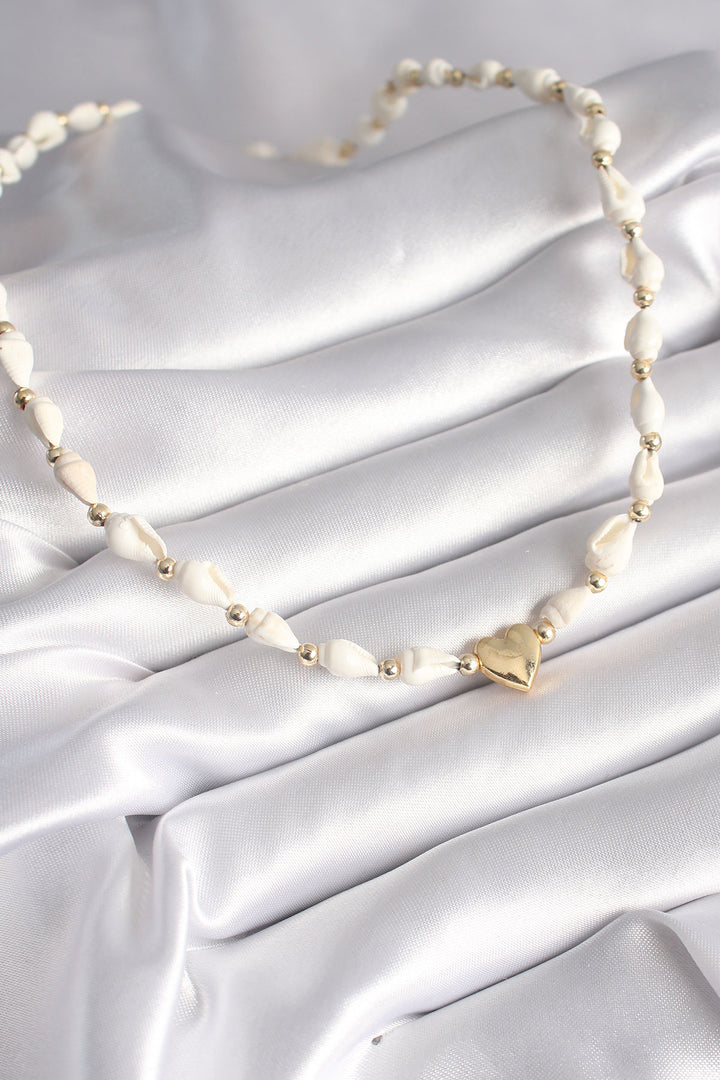 EBJ White Sea Shell Model Gold Color Heart Figure Women's Necklace - Lissone