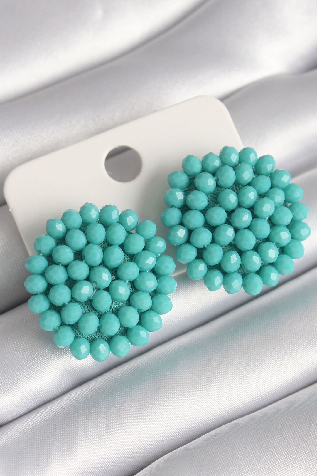EBJ Turquoise Color Crystal Button Model Women's Earrings - Charleston