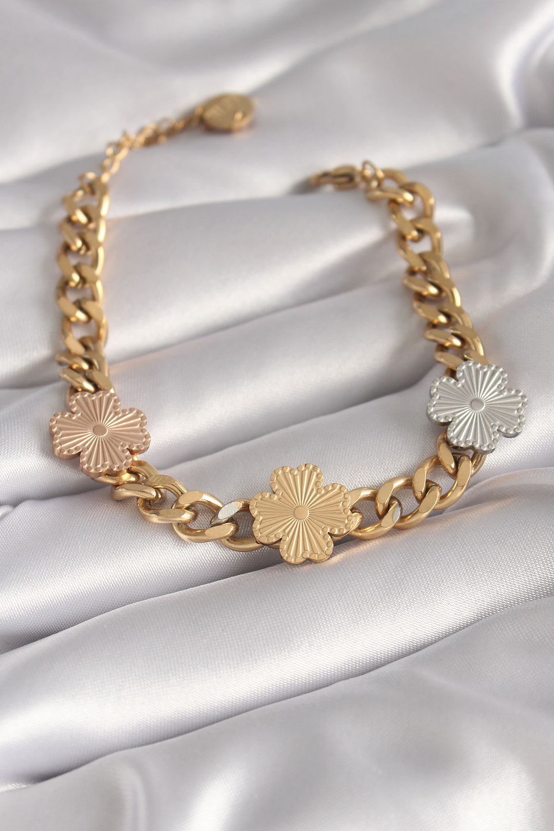 EBJ 316L Steel Gold Color Chain Model 3-Piece Colorful Flower Figure Women's Bracelet - Kaunas