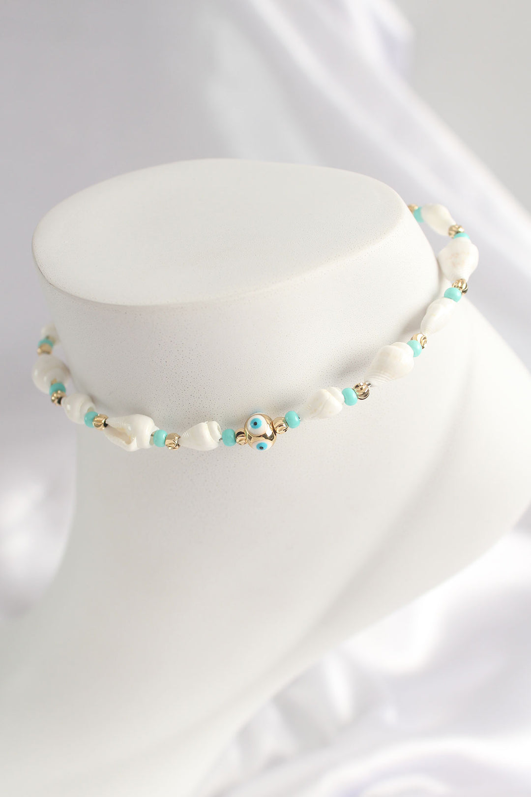 EBJ Evil Eye Bead Shell Anklet - Sterling Heights