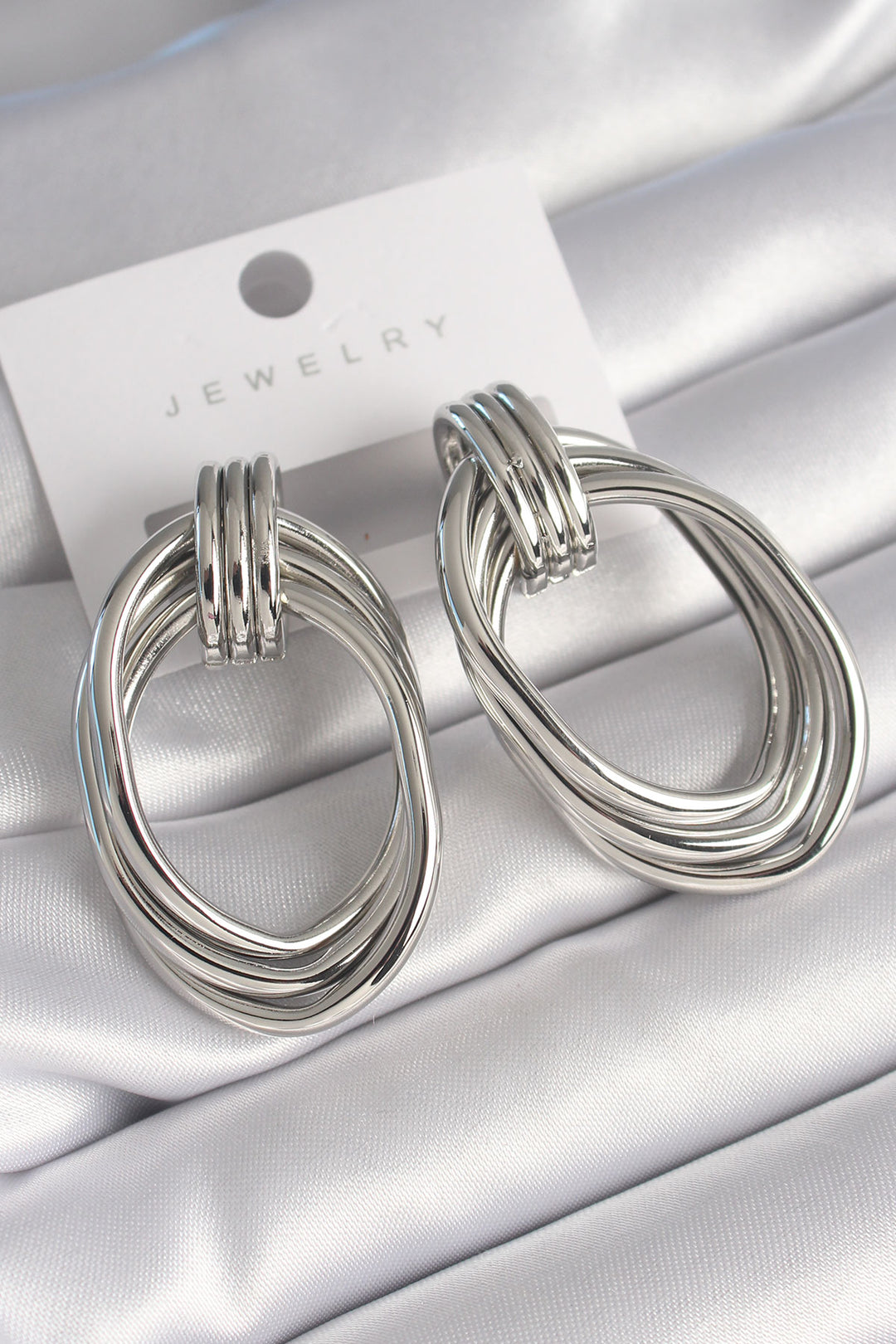 EBJ Rice Silver Color Oval Model Women's Earring - Marhanets