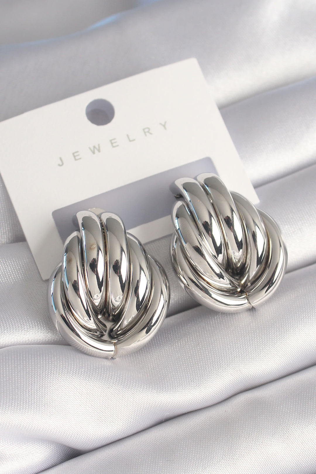 EBJ Rice Silver Color Interlocking Pattern Women's Earrings - Georgina