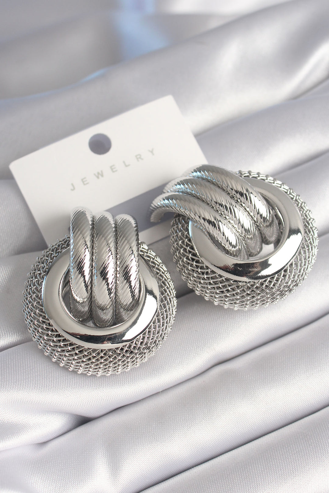EBJ Rice Silver Color Gradient Mesh Hoop Model Women's Earring - Clondalkin
