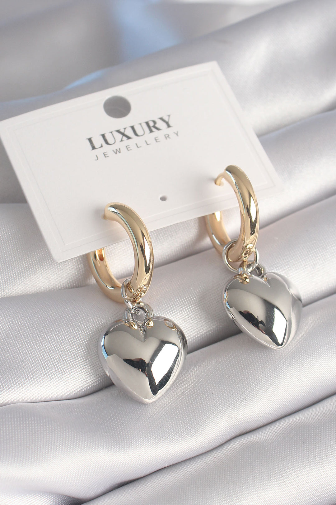 EBJ Gold Color Rice Silver Dangle Heart Model Women's Earrings - Redlands