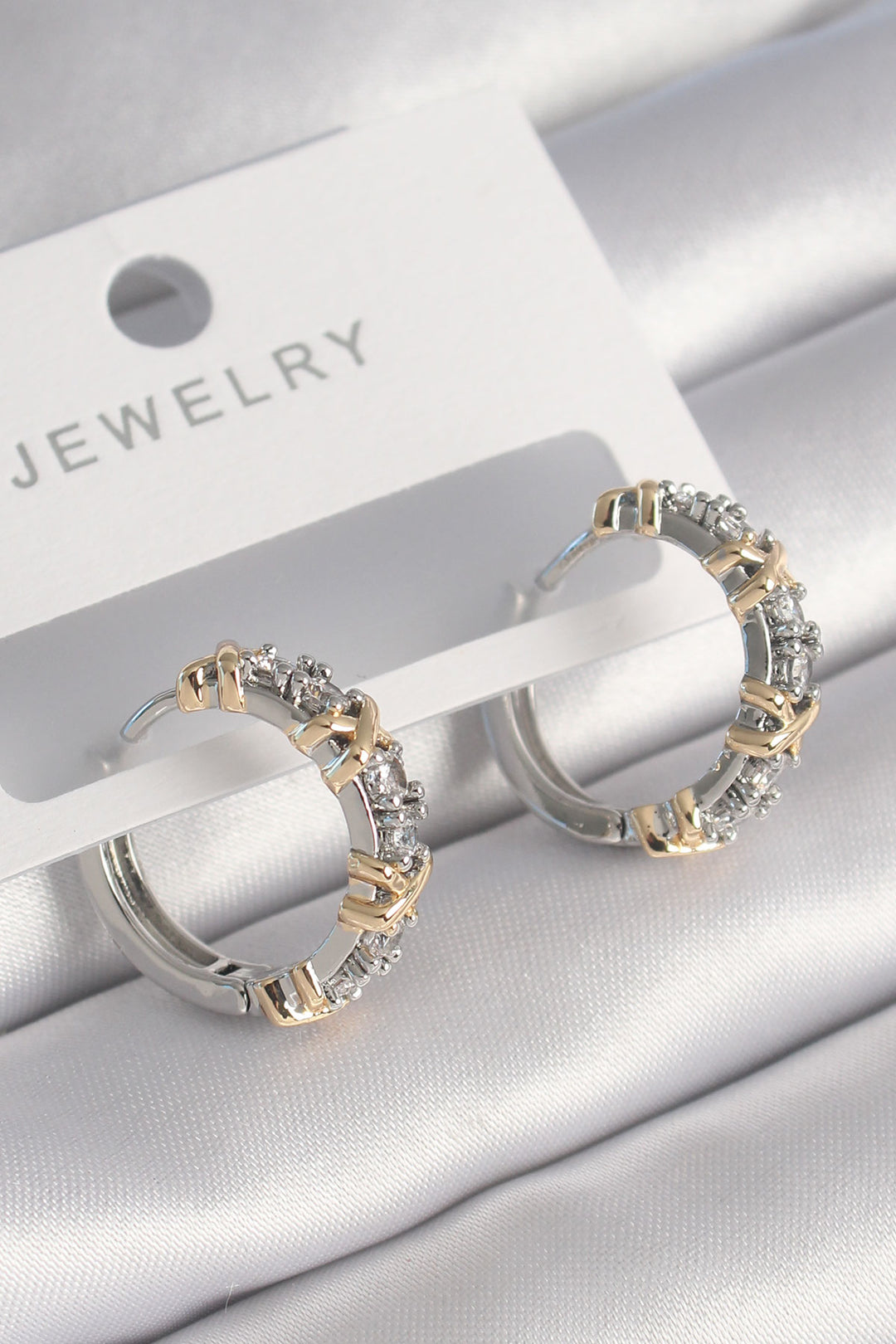 EBJ Rice Silver Color Gold Detail Zircon Stone Xoxo Ring Model Women's Earring - Ede