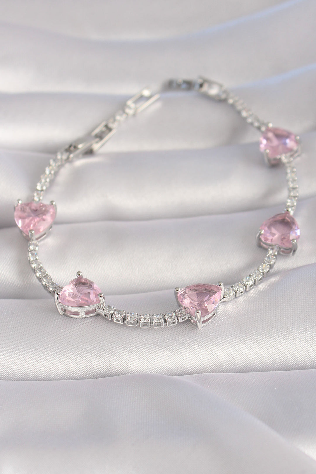 EBJ Rice Silver Color Pink Zircon Stone Heart Model VIP Series Women's Bracelet - Winston-Salem