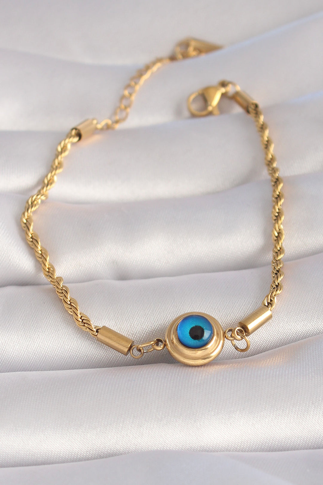 EBJ 316L Steel Gold Color Coil Chain Evil Eye Bead Model Women's Bracelet - Aguascalientes