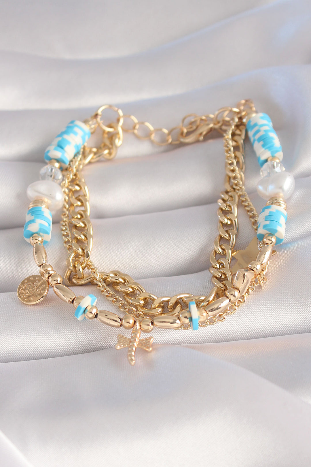EBJ Rice Gold Color Blue Beaded Butterfly Figure Multi Bracelet - White Rock
