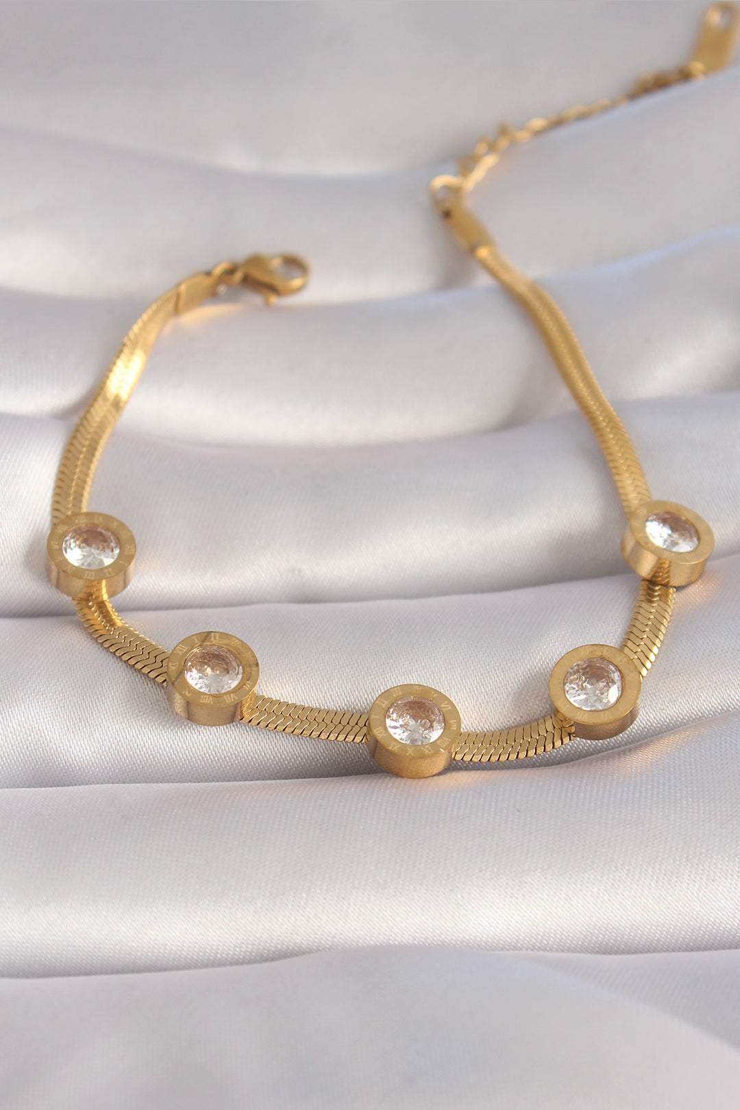 EBJ 316L Steel Gold Color Zircon Stone Italian Chain Model Women's Bracelet - Oldham