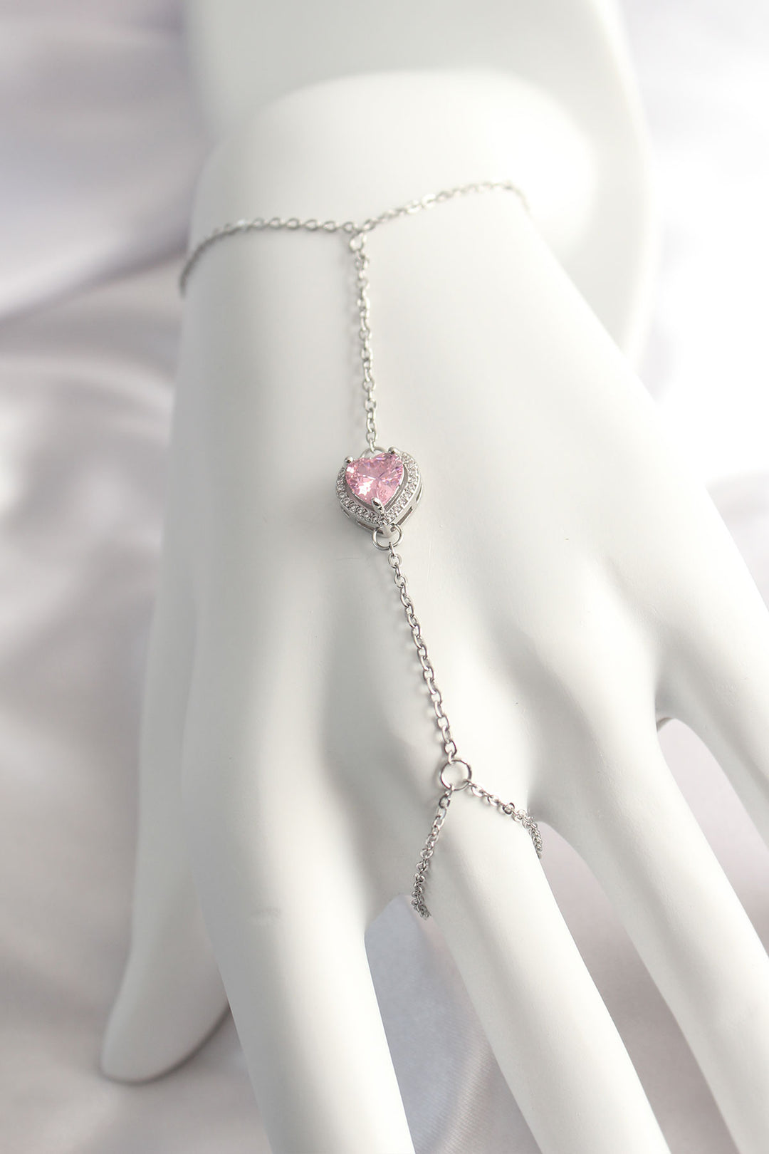 EBJ 316L Steel Silver Color Pink Zircon Stone Heart Şahmeran - Medemblik
