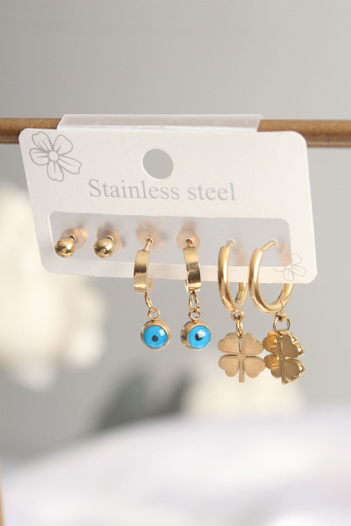 EBJ 316L Steel Gold Color Evil Eye Clover Earring Set - Figueira da Foz
