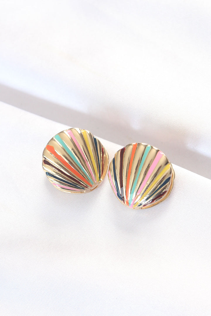 EBJ Rice Gold Colored Enamel Seashell Earrings - Kassel