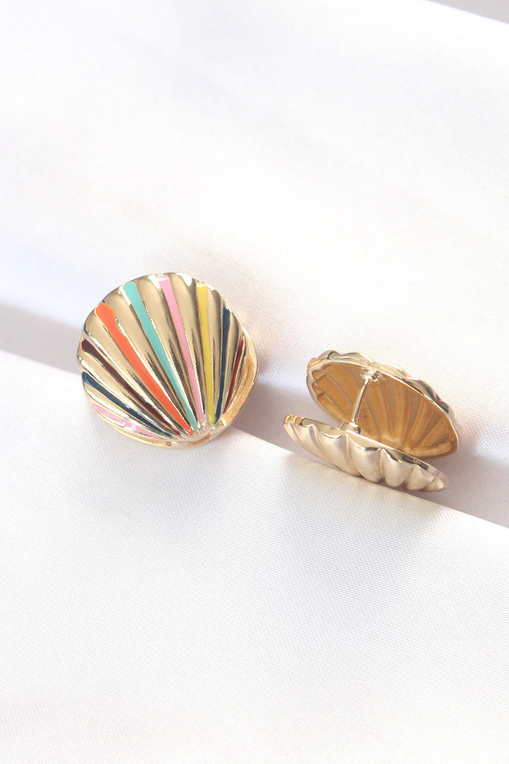 EBJ Rice Gold Colored Enamel Seashell Earrings - Kassel