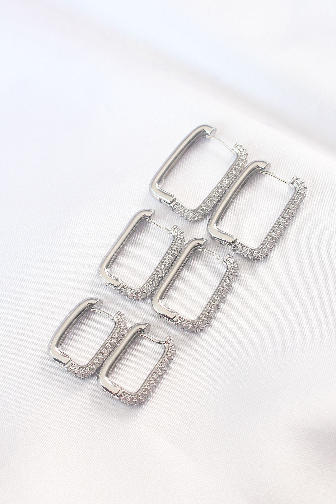 EBJ Silver Color Rectangular Earrings with Rice Stones - Minneapolis