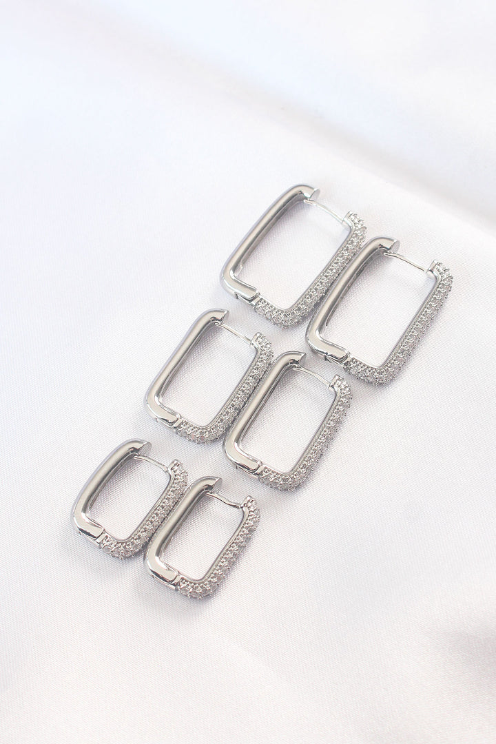 EBJ Silver Color Rectangular Earrings with Rice Stones - Minneapolis