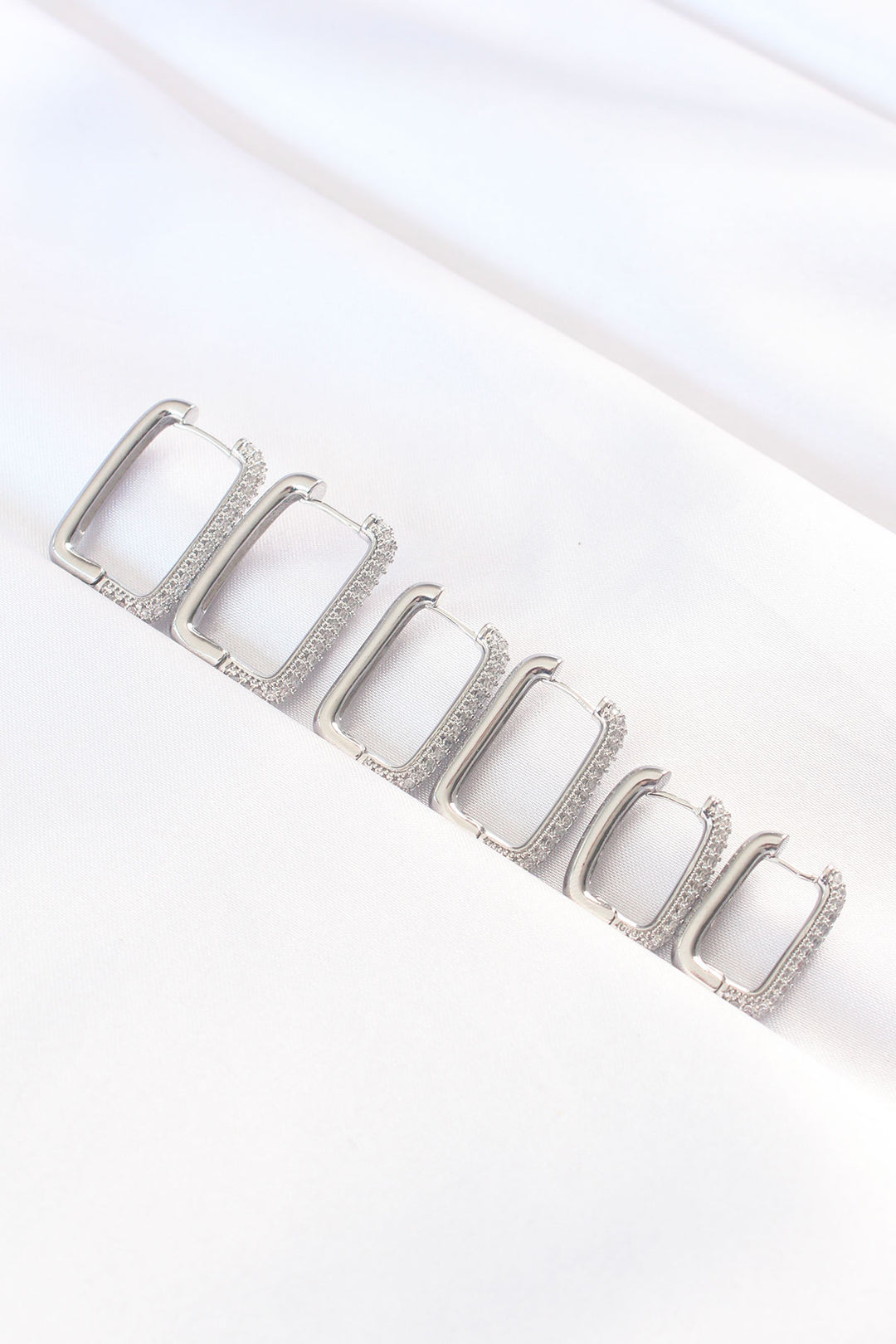 EBJ Silver Color Rectangular Earrings with Rice Stones - Minneapolis