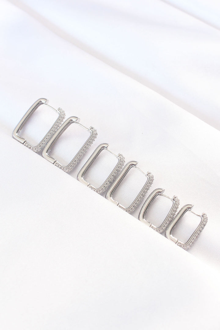 EBJ Silver Color Rectangular Earrings with Rice Stones - Minneapolis