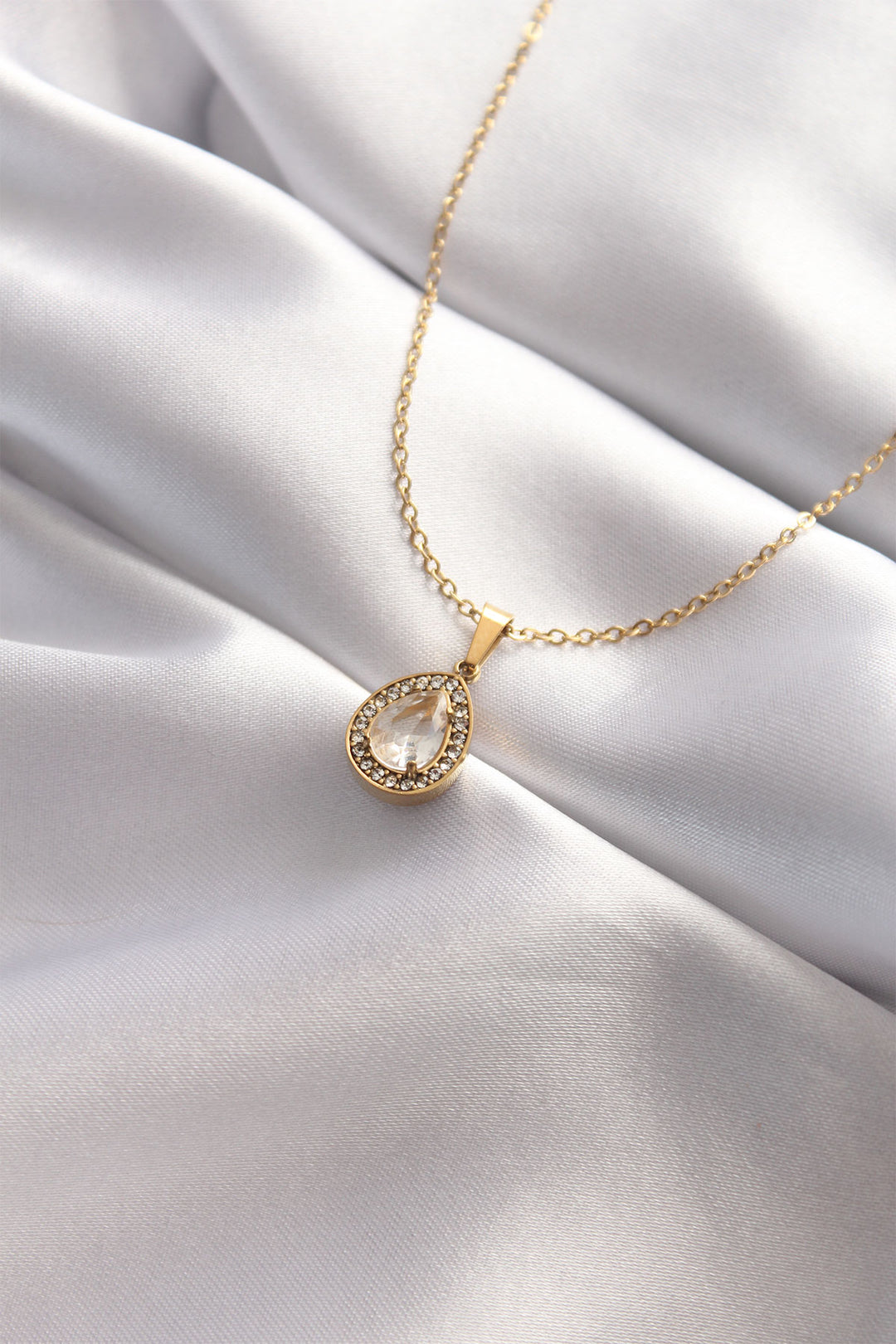 EBJ 316L Steel Stone-Set Gold Color Drop Design Necklace - Bell Gardens