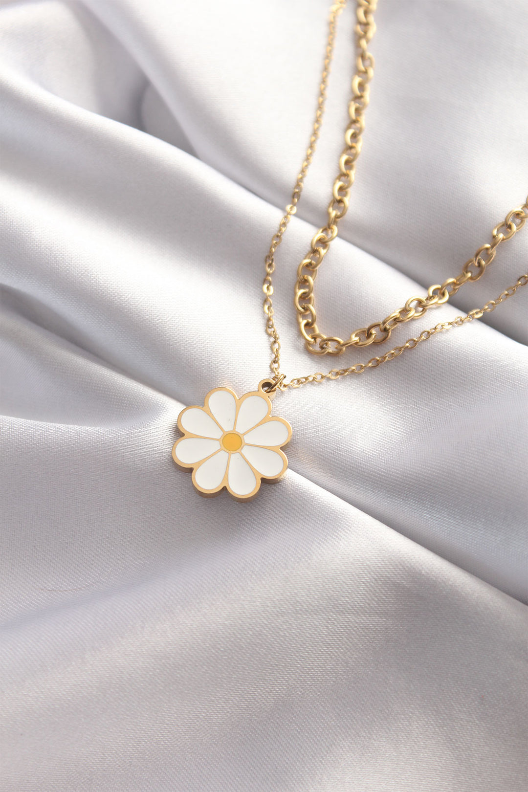 EBJ 316L Stainless Steel Double Chain Gold Color Daisy Design Necklace - Lewiston