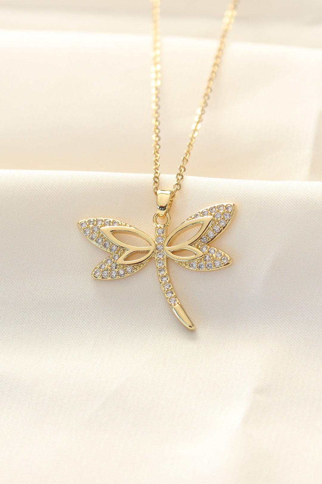 EBJ 316L Stainless Steel Dragonfly Necklace with Zircon Stone Gold Color - Lübeck
