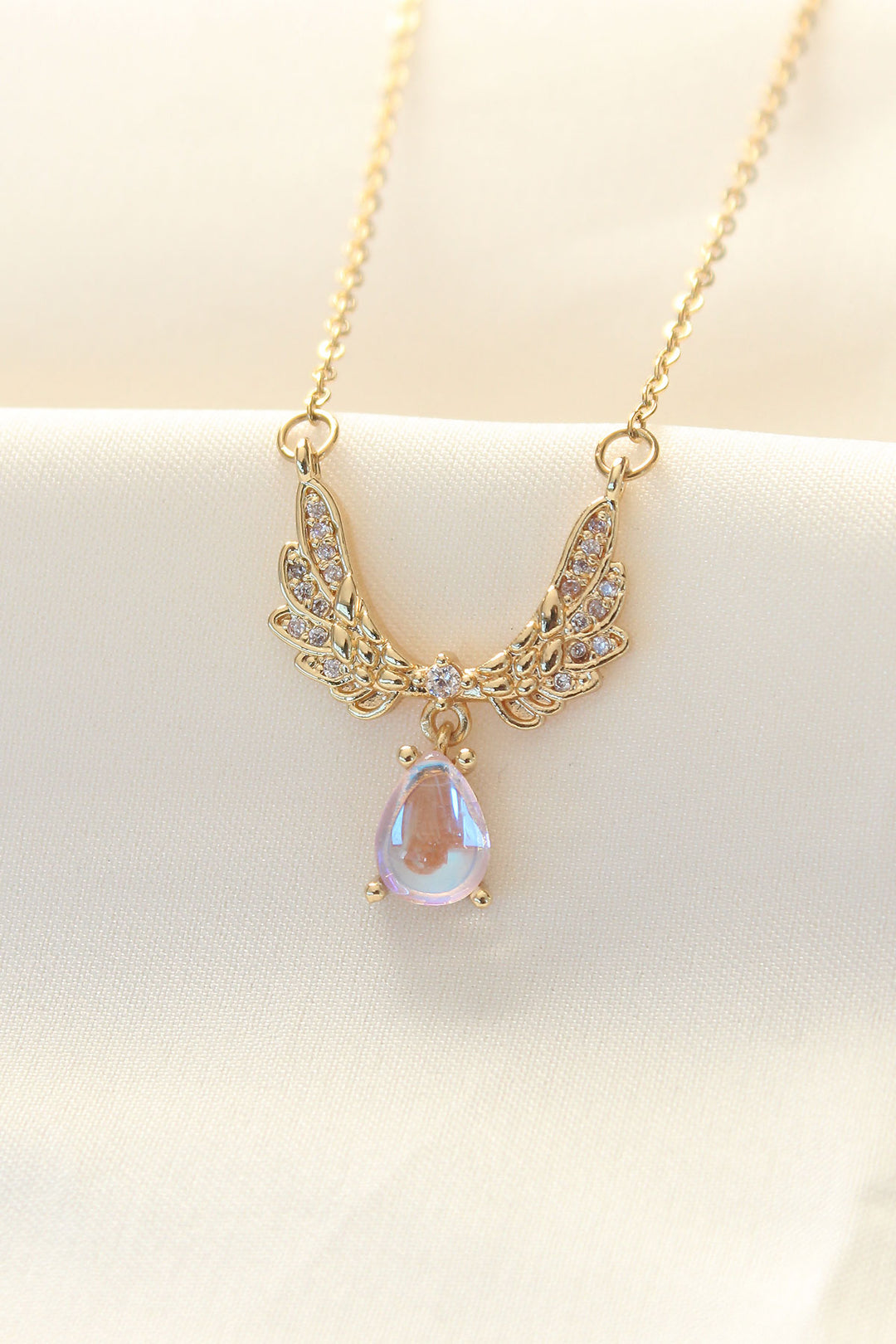 EBJ 316L Stainless Steel Zircon Stone Gold Color Winged Drop Necklace - Trani