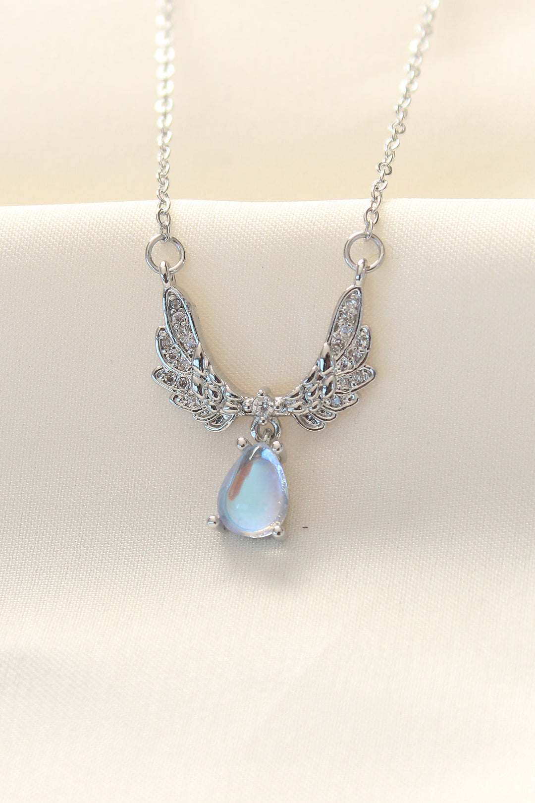 EBJ 316L Stainless Steel Chain Silver Color Winged Drop Necklace with Zircon Stone - Wunstorf