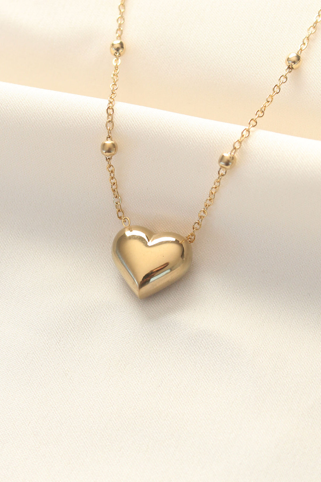 EBJ 316L Steel Gold Color Large Domed Heart Necklace - Hayward