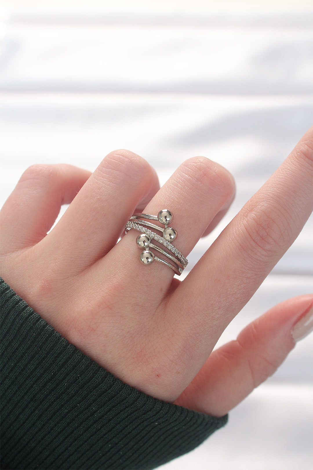 EBJ Topçuk Model Zircon Stone Silver Color Adjustable Ring - Lombard