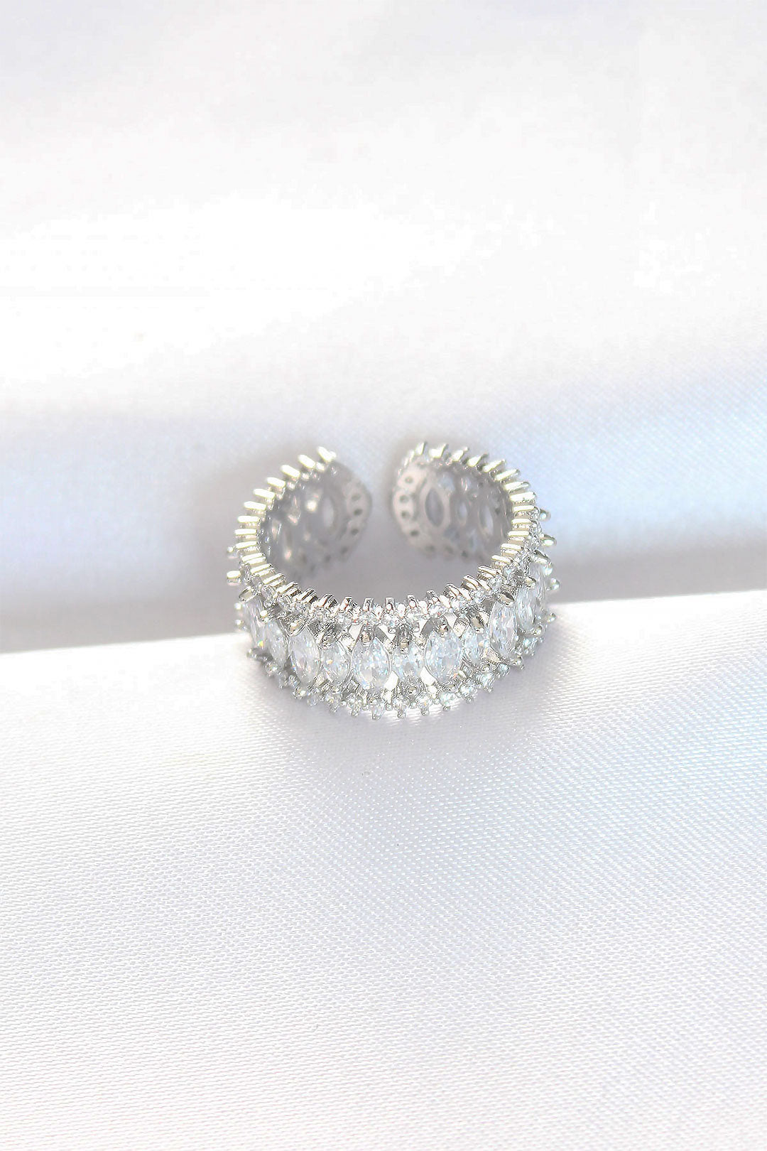 EBJ Thick Zircon Stone Silver Color Adjustable Ring - Acton