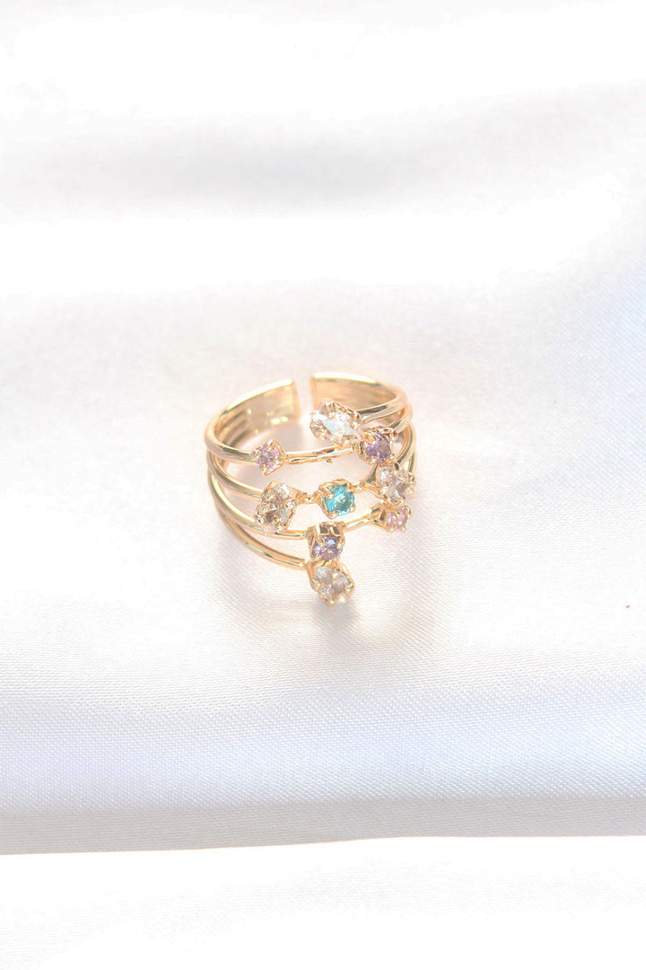 EBJ Colorful Zircon Stone Gold Adjustable Ring - Port Arthur