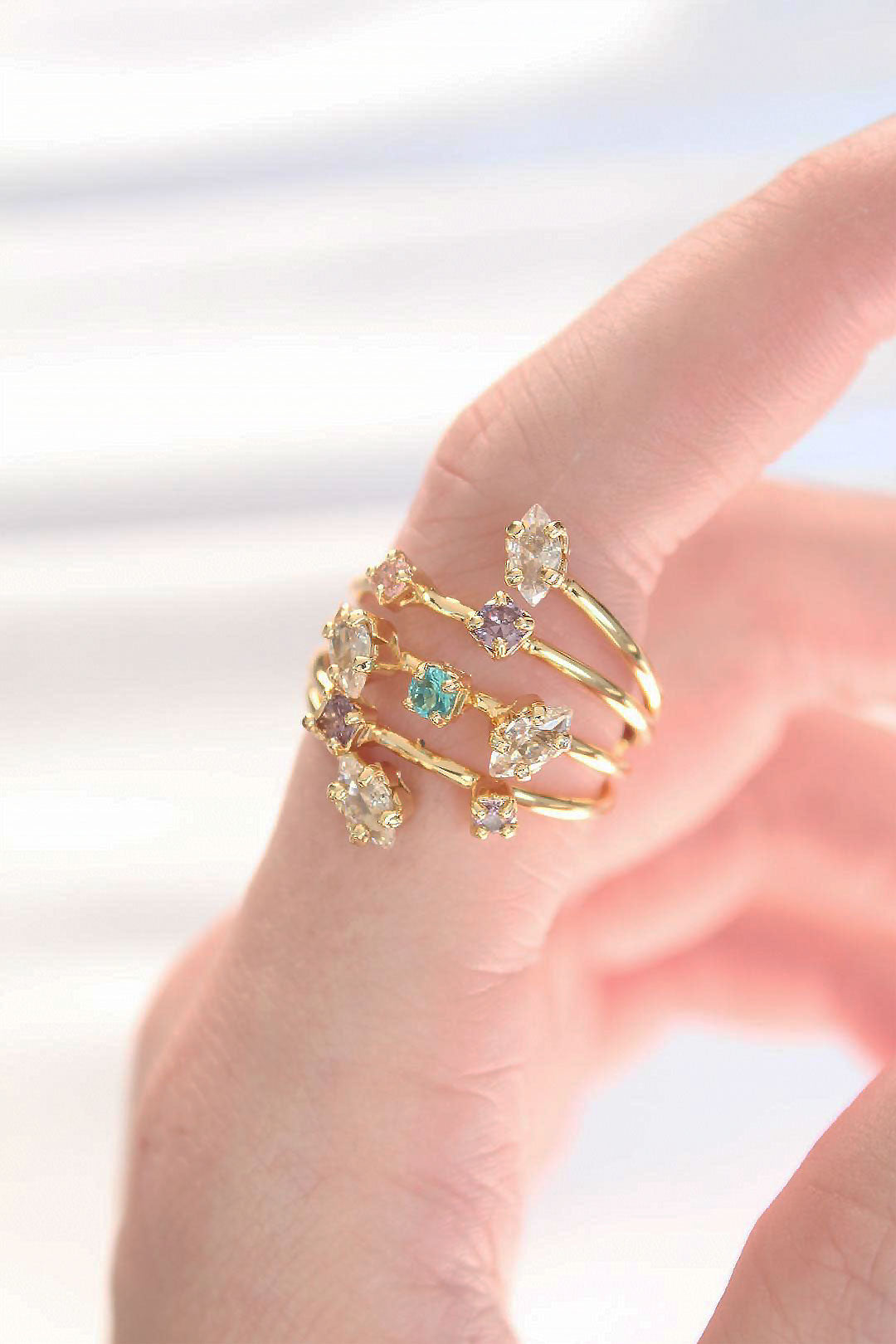 EBJ Colorful Zircon Stone Gold Adjustable Ring - Port Arthur