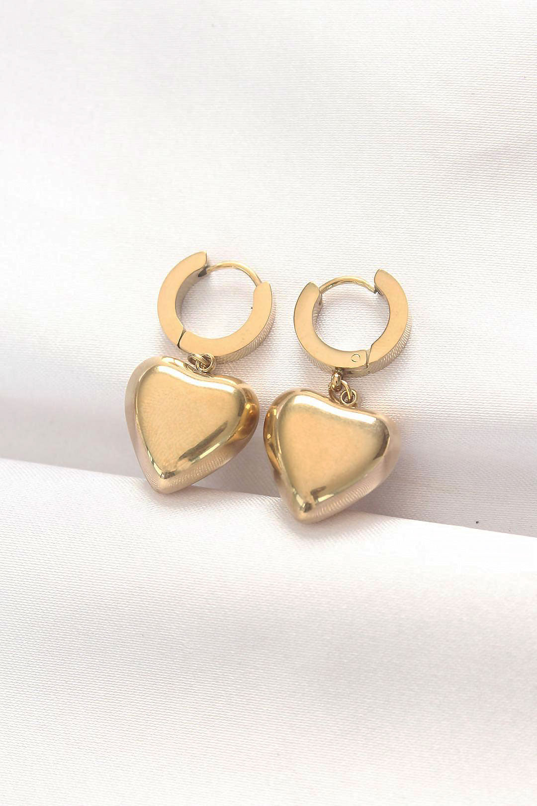 EBJ 316L Steel Gold Color Heart Shaped Earrings with Domed Design - Brick