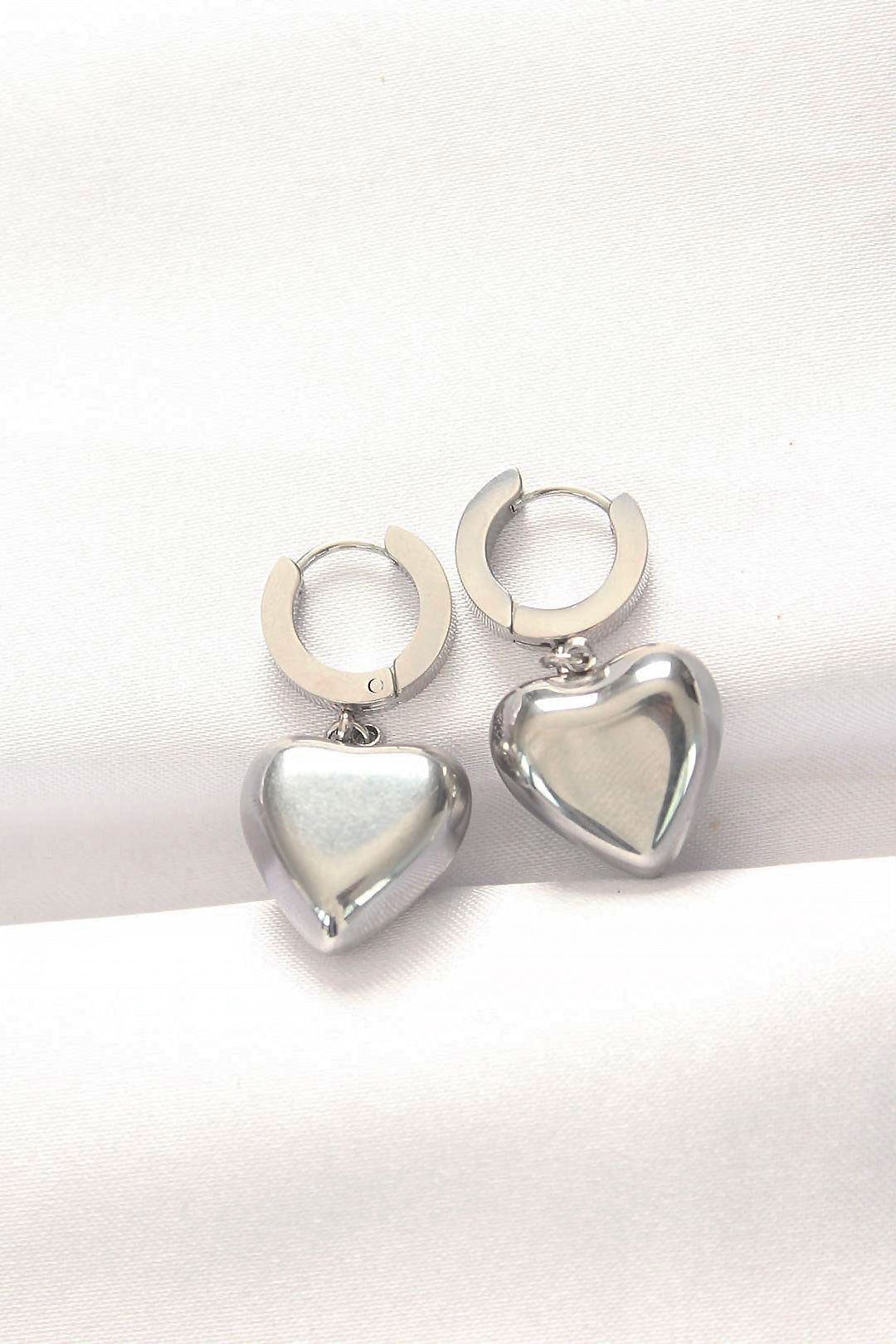 EBJ 316L Stainless Steel Silver Color Heart Shaped Earrings with Dome Design - Aguadilla