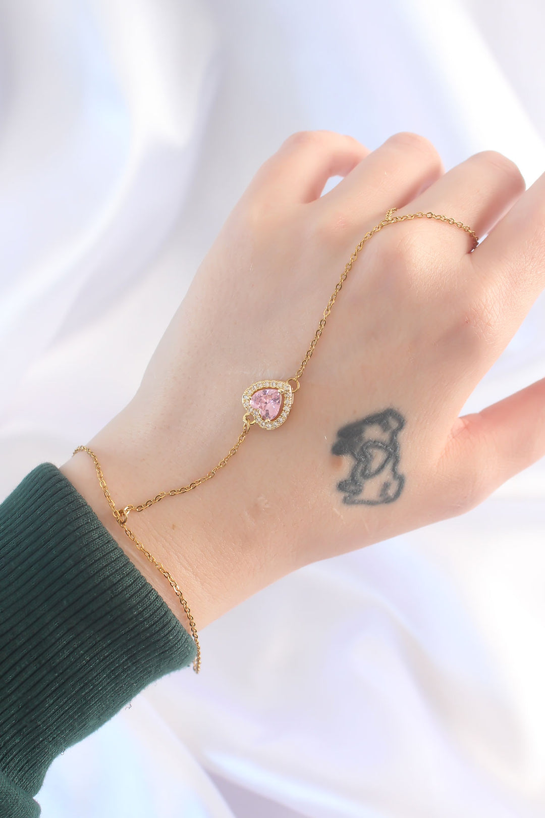 EBJ 316L Steel Gold Color Pink Zircon Stone Heart Model Şahmeran - Sète